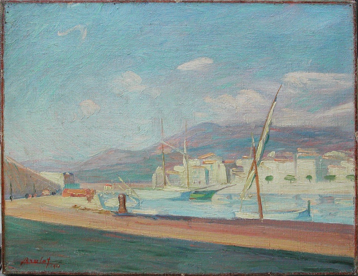 BRULAT "Port aux voiliers" 1913 huile sur toile 33x41